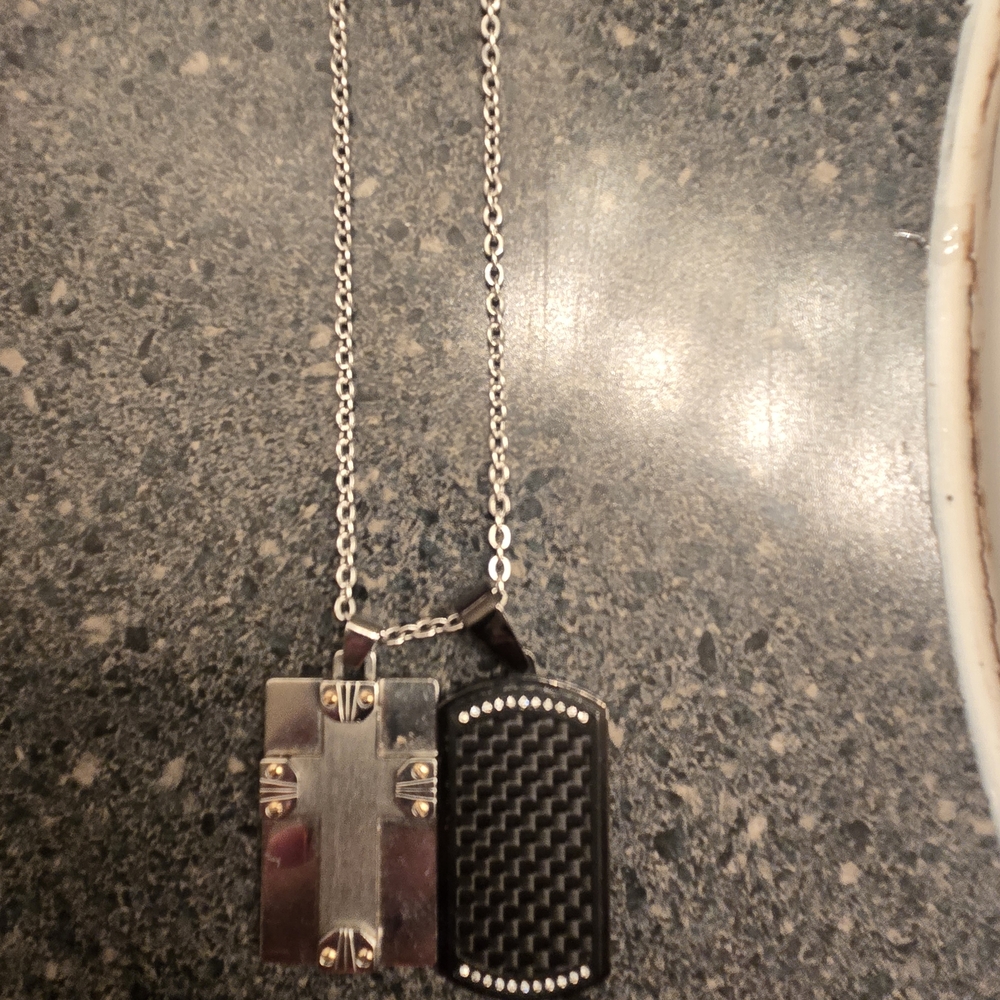 Silver and Black Cross Pendant Necklace